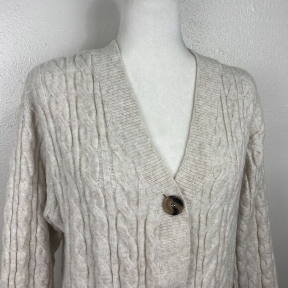 H&M Sweater Women Small Tan Knit Cardigan Button Up Wool Blend Grampa Pockets - Picture 7 of 14